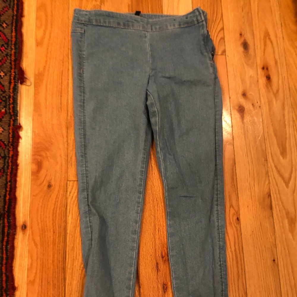 Skinny light blue side zip jeans